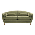 **Moderne groene bank met ronde armleuningen en houten poten**