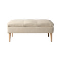 **Technische titel in het Nederlands:** "Beige Bankenpoef met Houten Poten en Gestikte Bekleding"