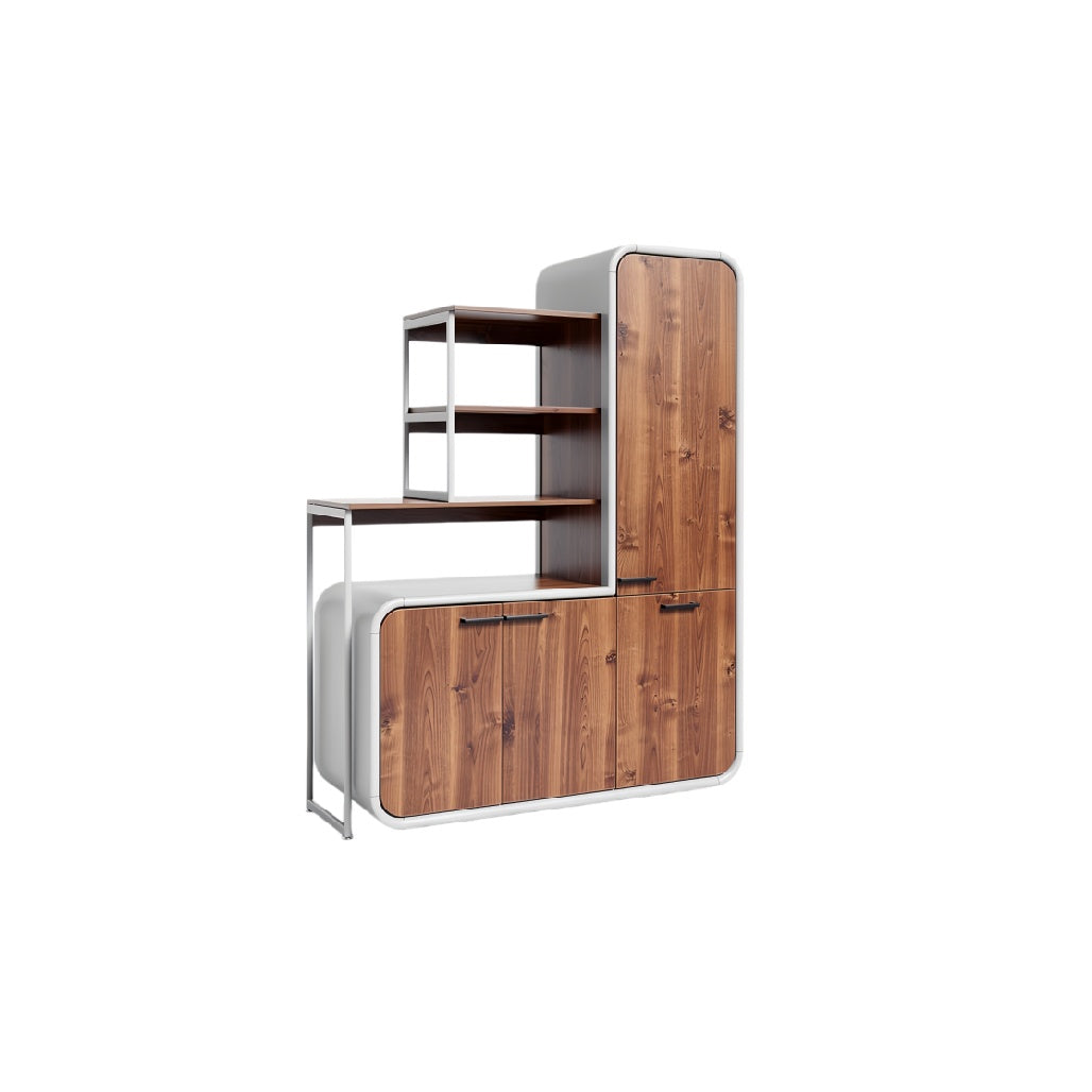 Technische titel in het Nederlands: **Moderne multifunctionele kast met houten afwerking en metalen frame**