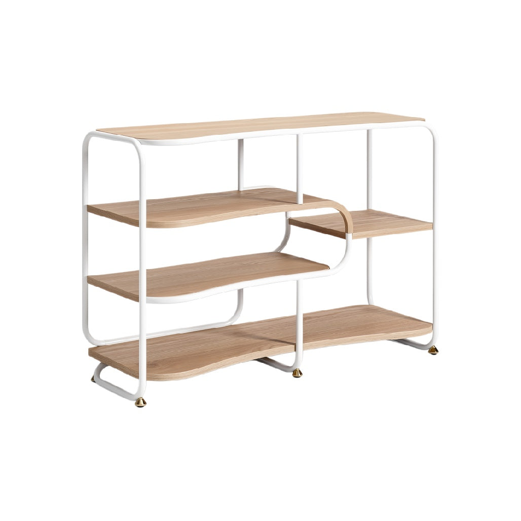 Moderne houten en metalen wandplank met golvende planken